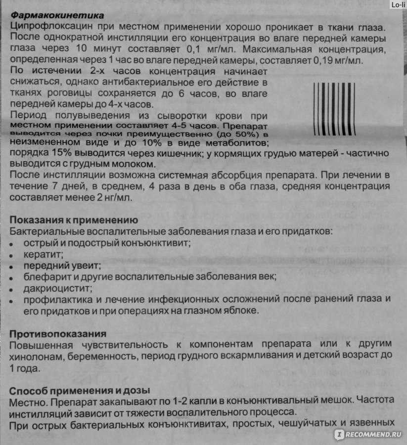 Глазные капли ципрофлоксацин - инструкция по применению