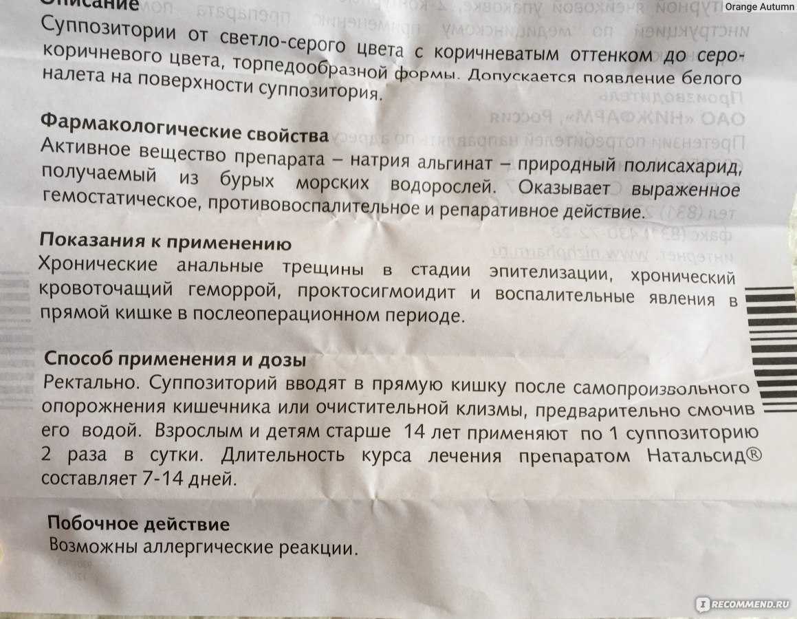 Инструкция по применению свечей натальсид