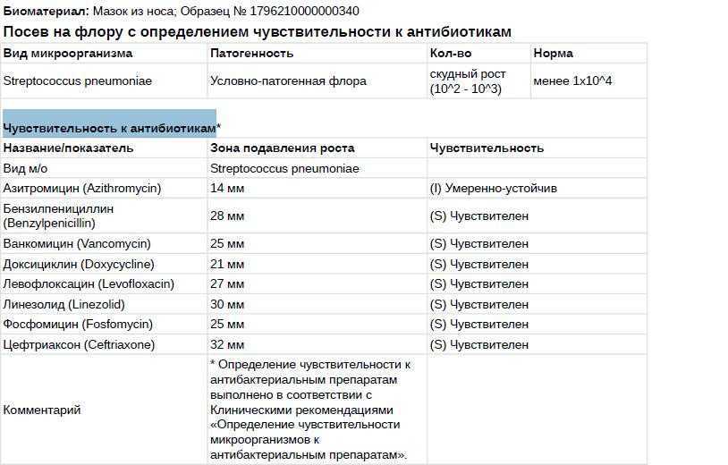 Мазок из зева и носа на микрофлору и чувствительность к антибиотикам: расшифровка
