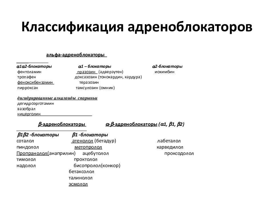 Адреноблокаторы (альфа и бета): список препаратов, классификация, механизм действия, противопоказания и возможные побочные эффекты