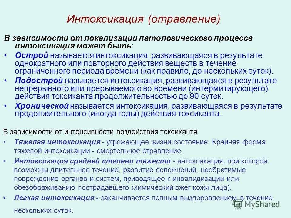 Основные симптомы интоксикации